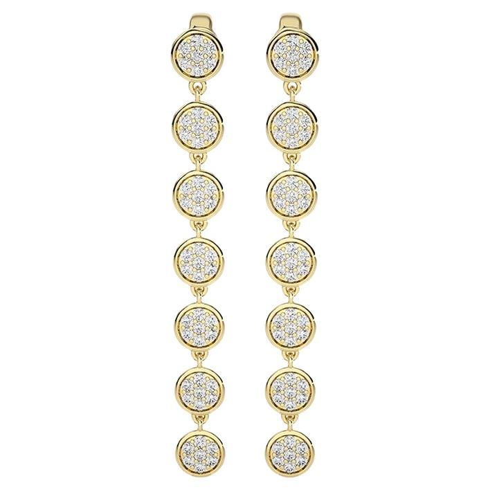 Orecchini lunghi in oro giallo 14K con diamante da 0,6 Ctw e 7 pezzi rotondi Collection'S