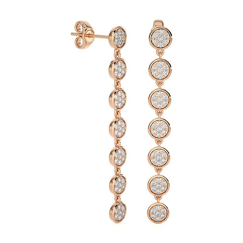 0.6 Karat Diamant 7 runde pcs 14K Roségold lange Ohrringe moonlight Kollektion (Moderne) im Angebot