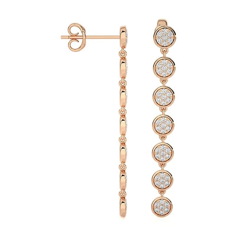0.6 Karat Diamant 7 runde pcs 14K Roségold lange Ohrringe moonlight Kollektion (Rundschliff) im Angebot