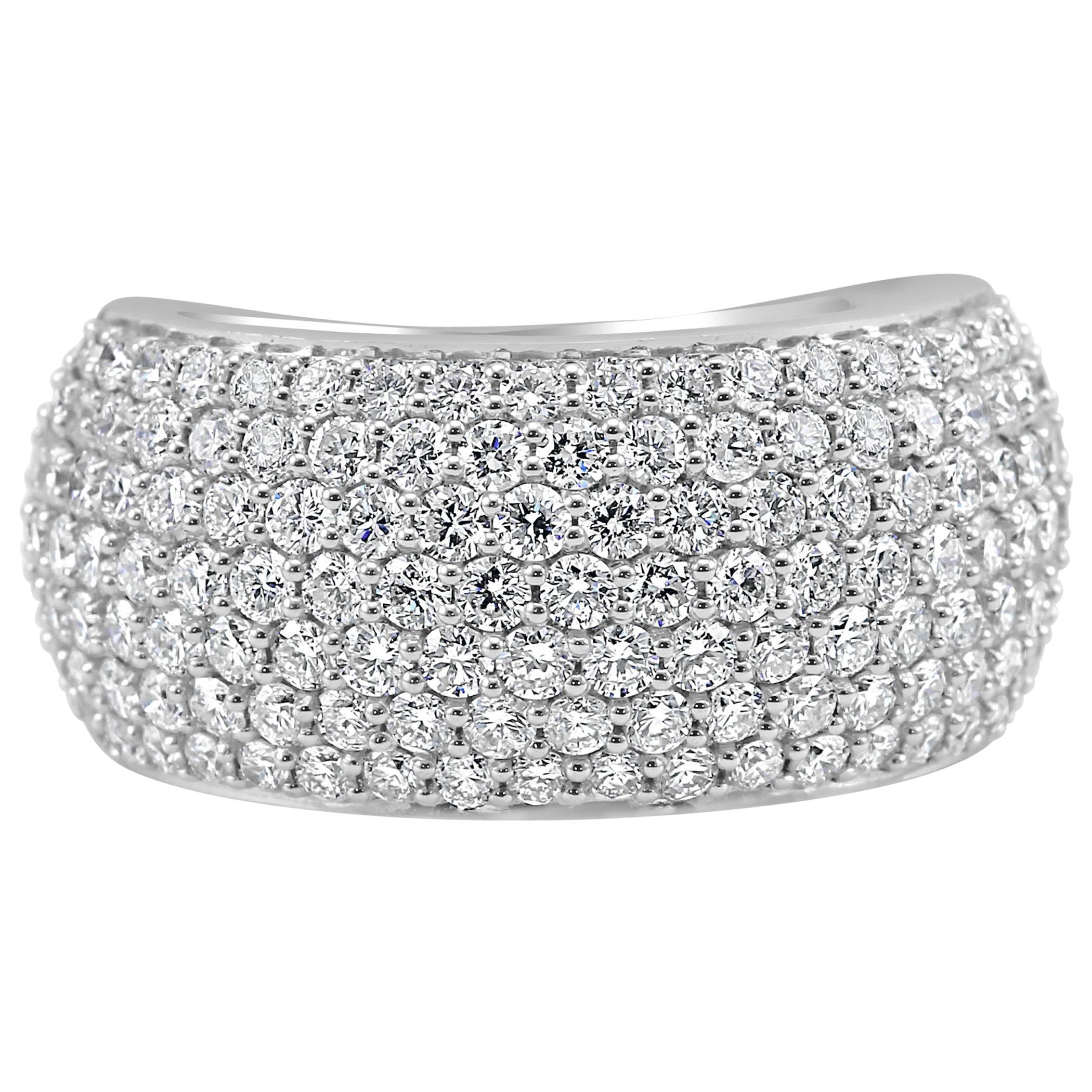 7-Row White Round Diamond 18 Karat Gold Dome Style Fashion Cocktail Band Ring