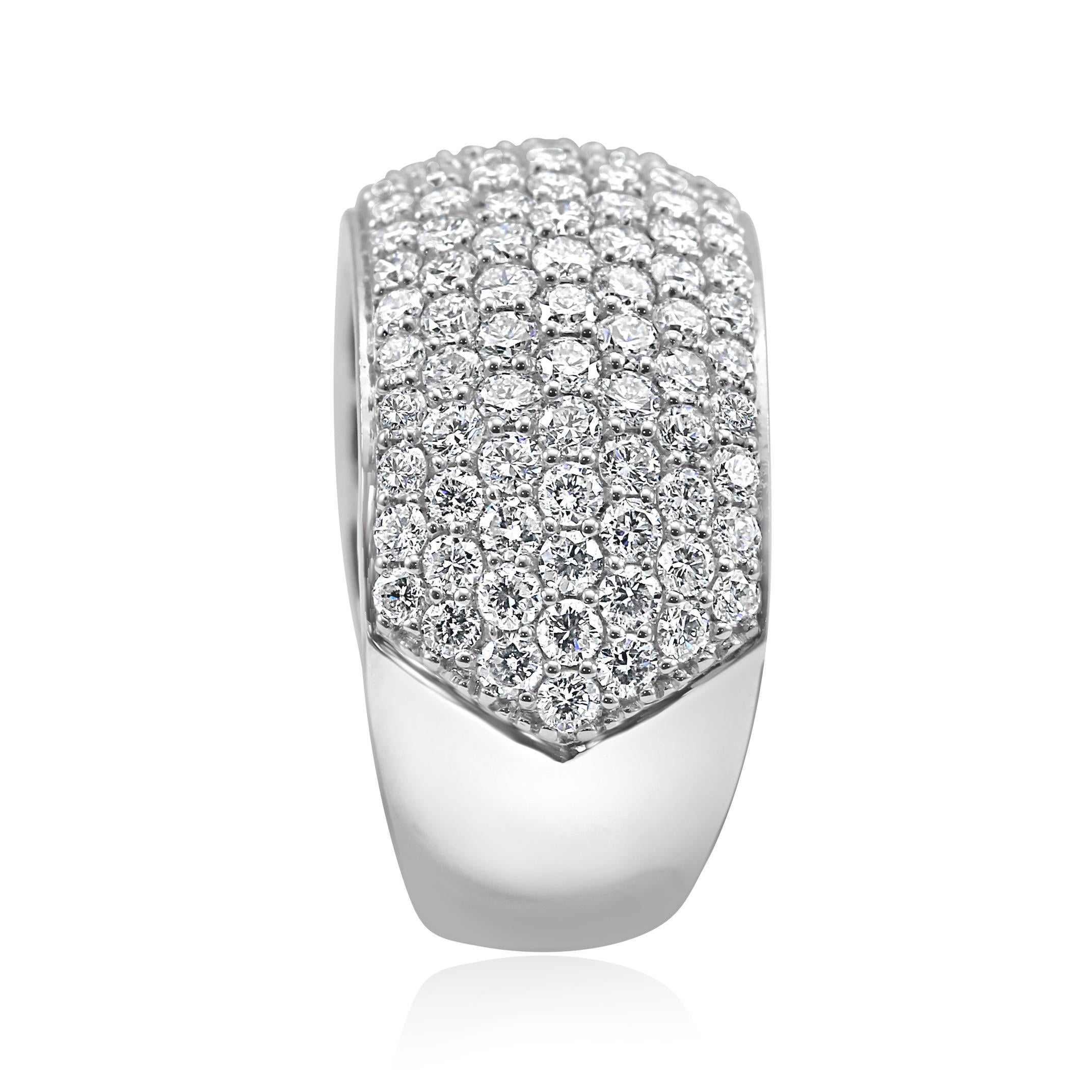 Modern 7-Row White Round Diamond 18 Karat Gold Dome Style Fashion Cocktail Band Ring