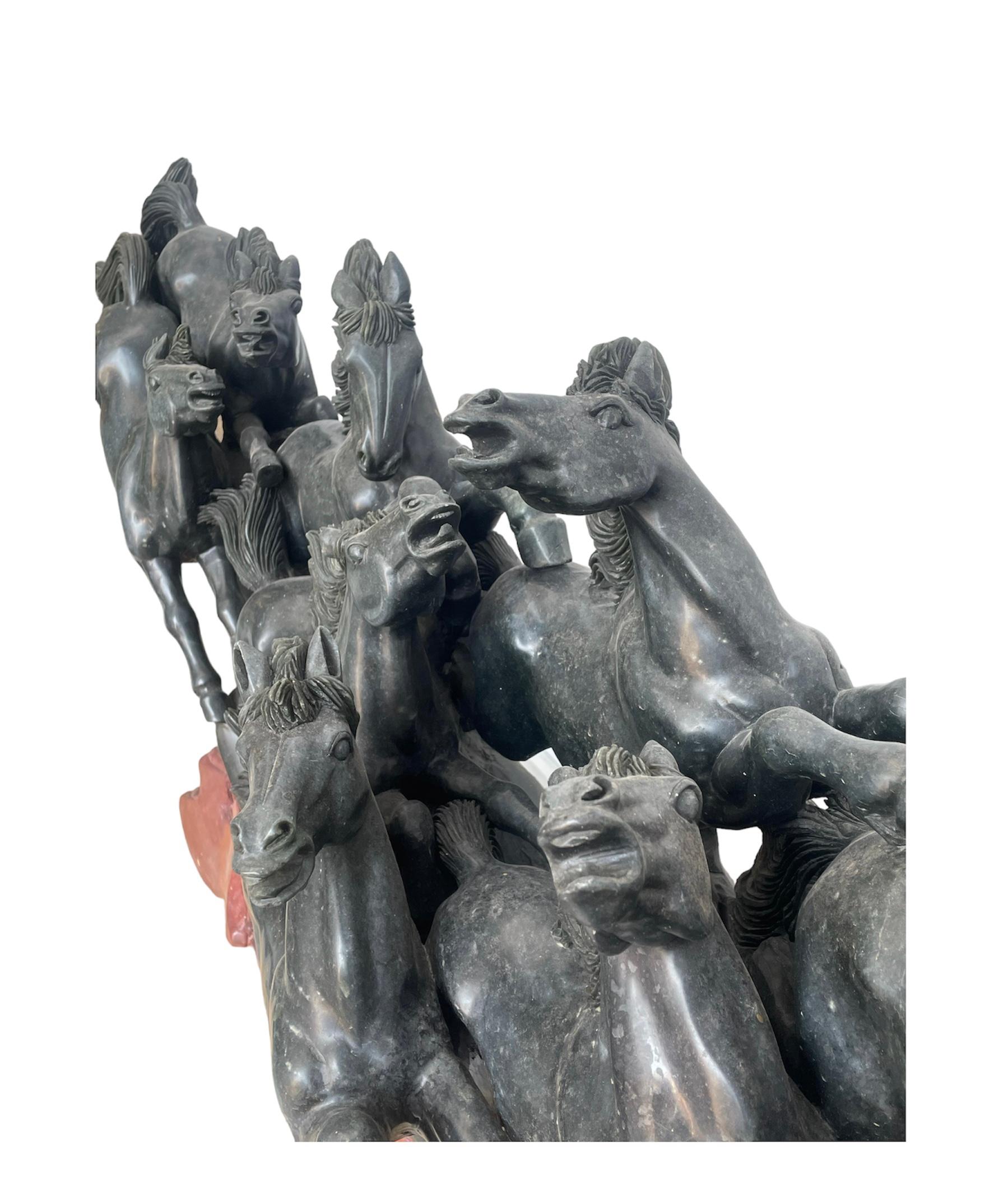 Hand-Crafted 7 Running Horses Chinese Jade For Sale