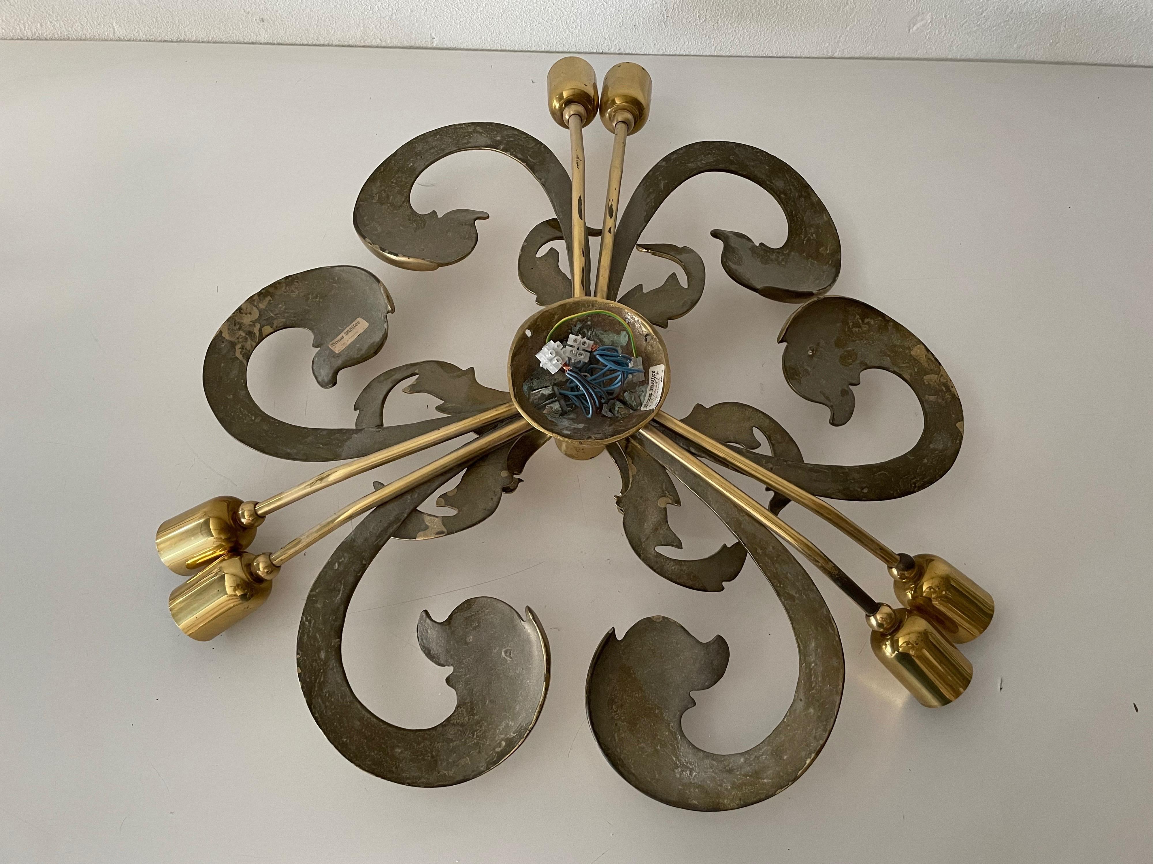 7 Socket Flower Shaped Full Brass XL Chandelier by Hans Möller, 1960s, Germany For Sale 9