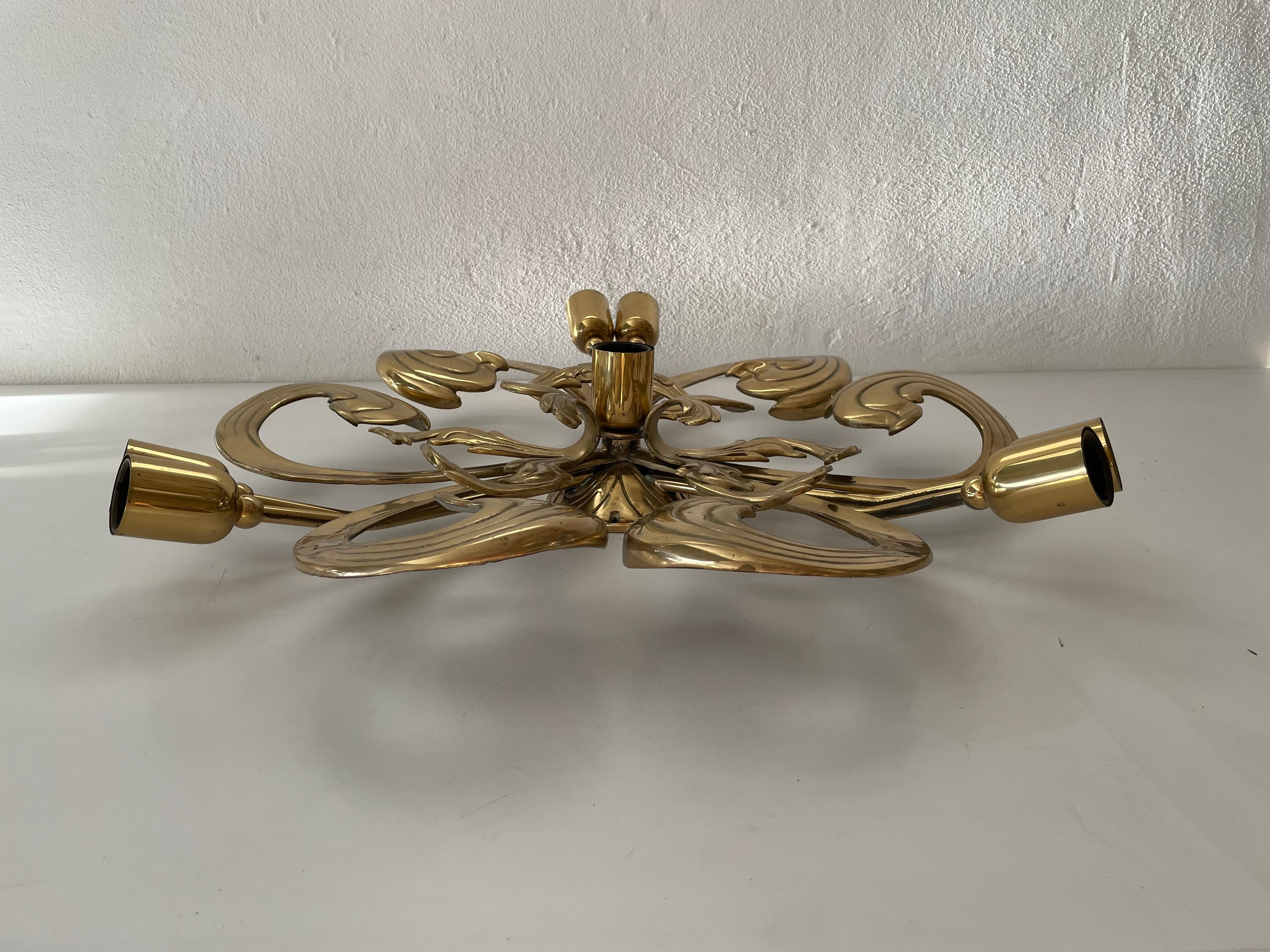 Mid-Century Modern Lustre XL à 7 douilles en forme de fleur en laiton par Hans Mller, années 1960, Allemagne en vente