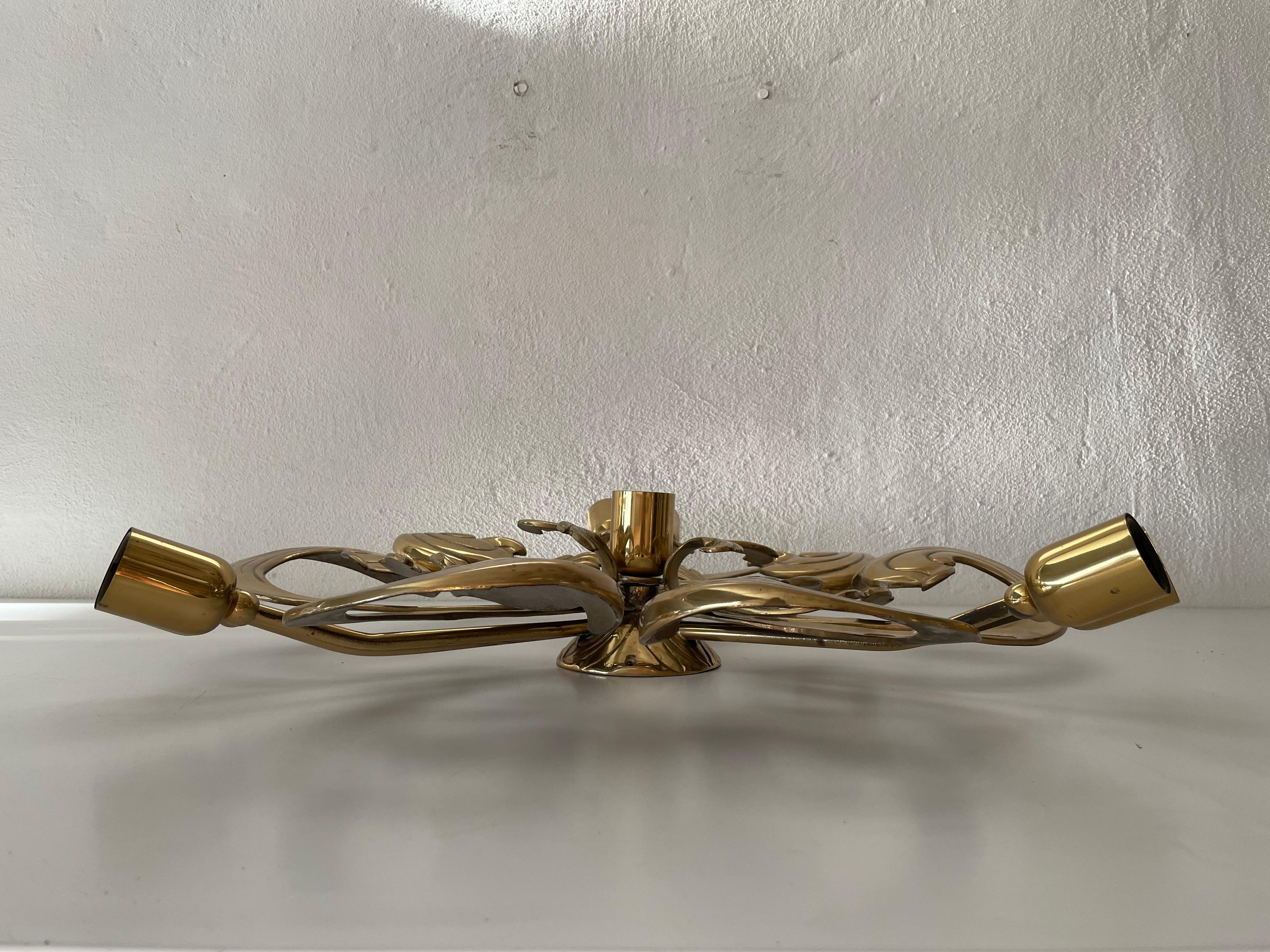 Mid-Century Modern 7 Socket Flower Shaped Full Brass XL Chandelier by Hans Möller, 1960s, Germany For Sale