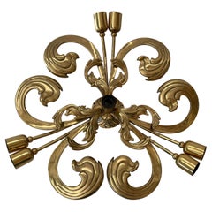 7 Socket Flower Shaped Full Brass XL Chandelier by Hans Möller, 1960s, Germany