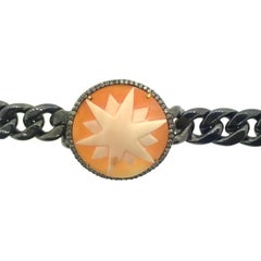 Starburst Cameo Link Diamond Bracelet Oxidized Sterling Silver, 14 Karat Gold