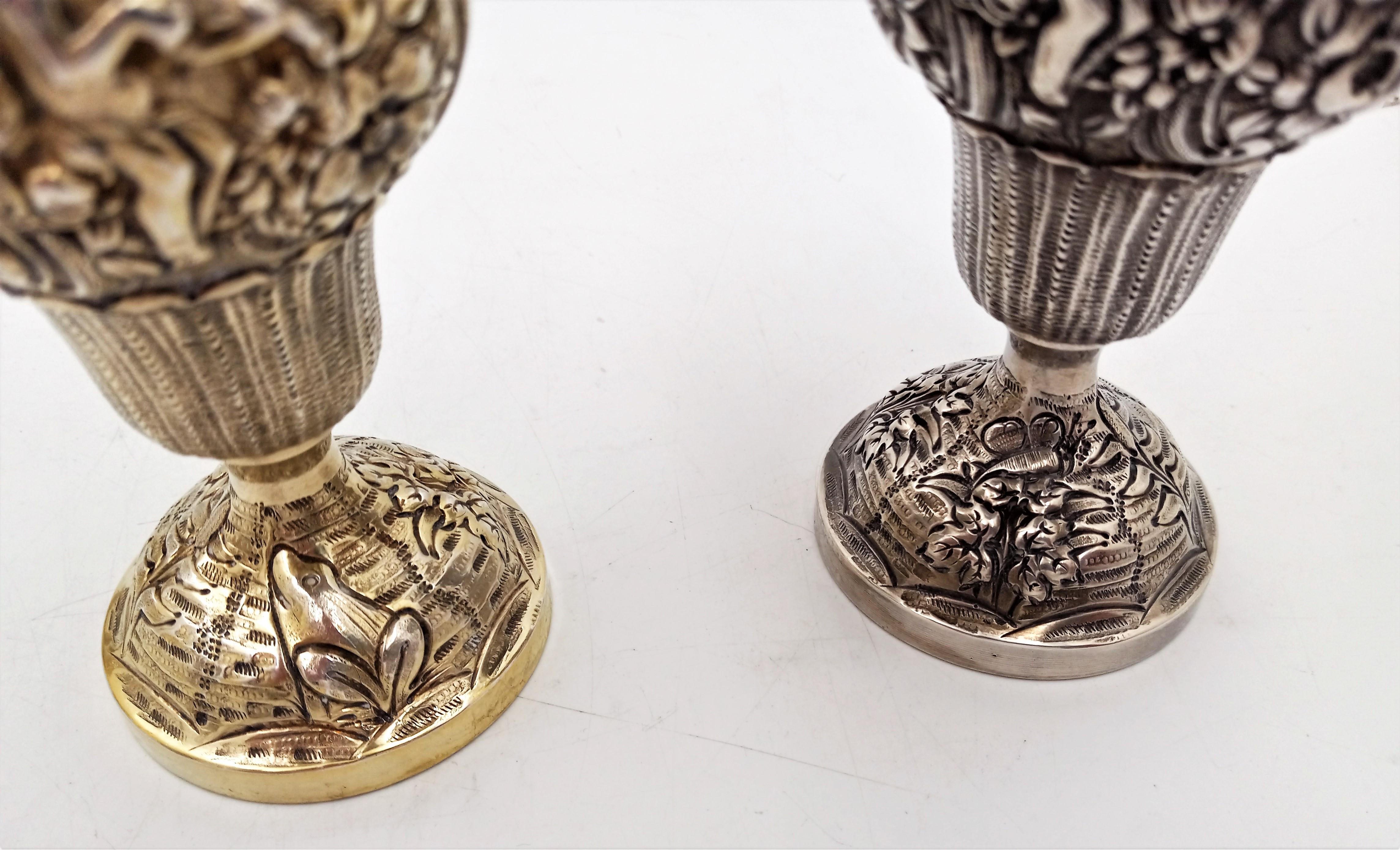 20th Century 7 Sterling Silver Hand Chased Cherub Repousse Master Shakers, European Hallmark For Sale