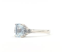7-Stone Aquamarine & Diamond Ring in 14k White Gold