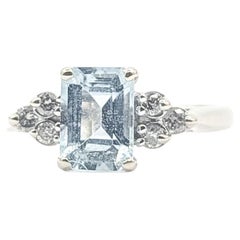 7-Stone Aquamarine & Diamond Ring in 14k White Gold