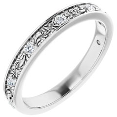 7-Stone Diamond Accented Filigree Deco Anniversary Wedding Ring 18 Karat Gold
