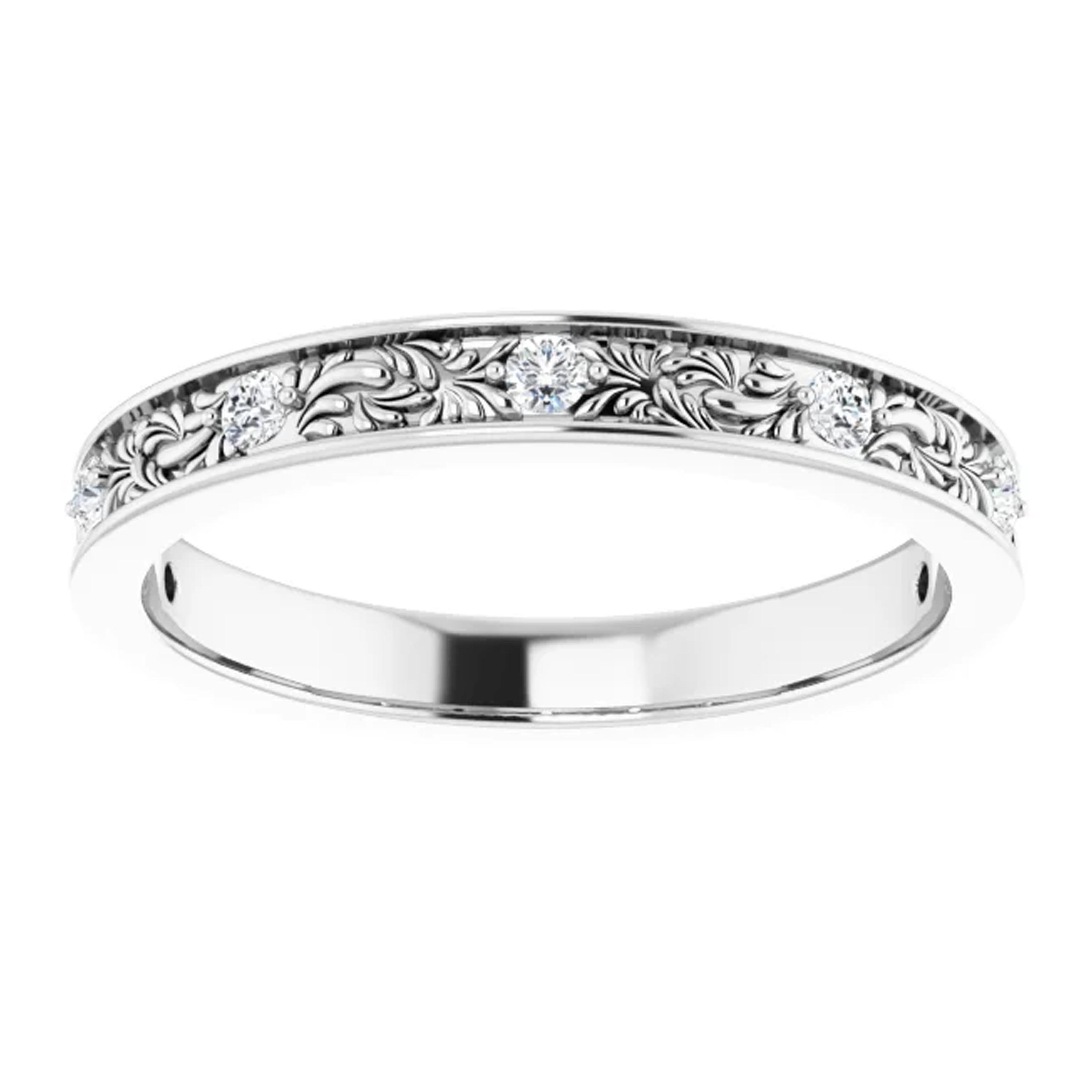 Women's 7-Stone Diamond Accented Filigree Deco Anniversary Wedding Ring 18 Karat Gold For Sale