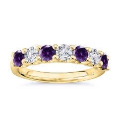 7 Stone Diamond and Natural Amethyst Band 1.75 Carat White Gold
