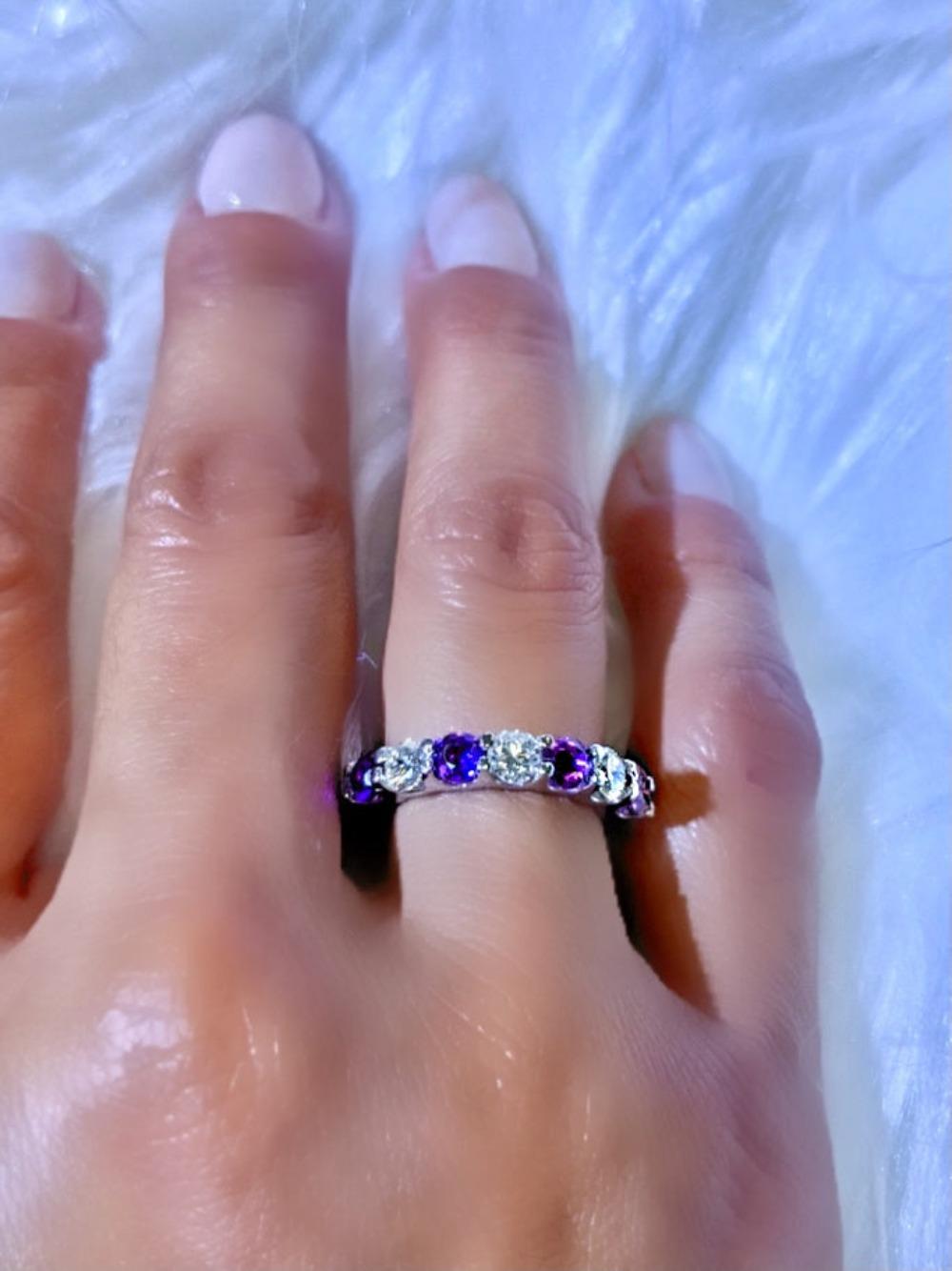 For Sale:  7 Stone Diamond and Natural Amethyst Band 1.75 Carat White Gold 3