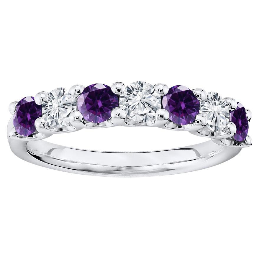 For Sale:  7 Stone Diamond and Natural Amethyst Band 1.75 Carat White Gold