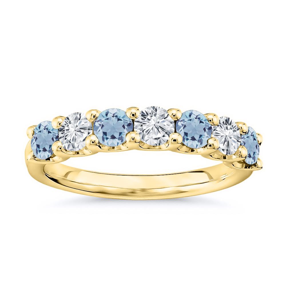 For Sale:  7 Stone Diamond and Natural Aquamarine Band 1.75 Carat White Gold 2