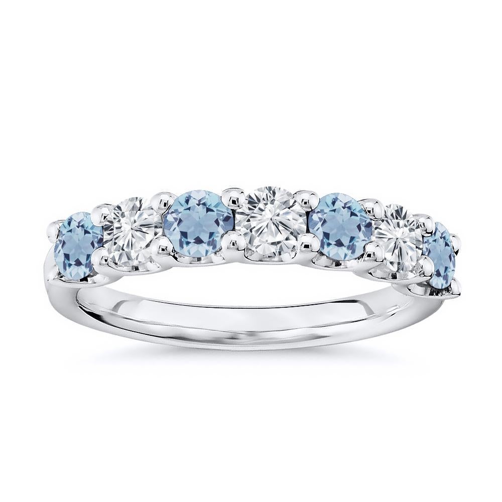 For Sale:  7 Stone Diamond and Natural Aquamarine Band 1.75 Carat White Gold 4