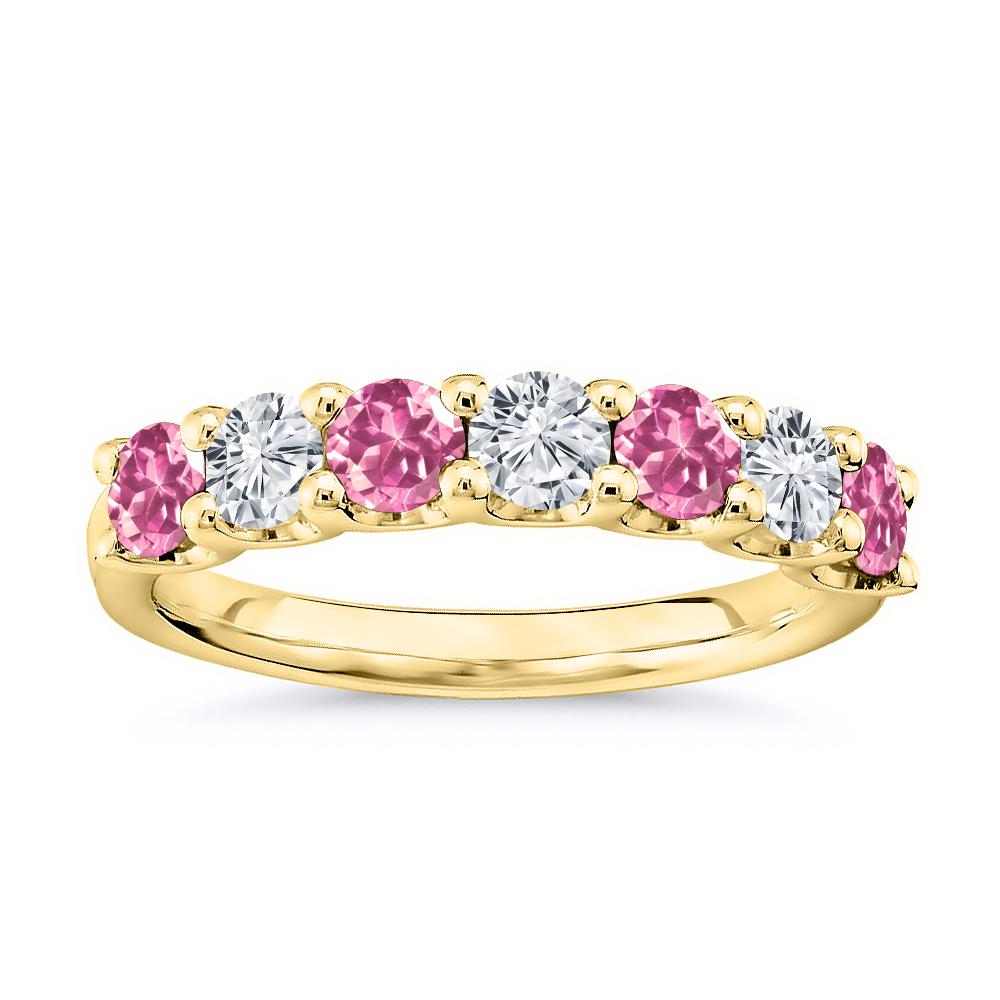 Im Angebot: 7 Stein Diamant und natürlicher rosa Topas Band 1,75 Karat Weißgold () 2