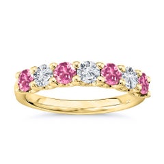 7 Stone Diamond and Natural Pink Topaz Band 1.75 Carat White Gold