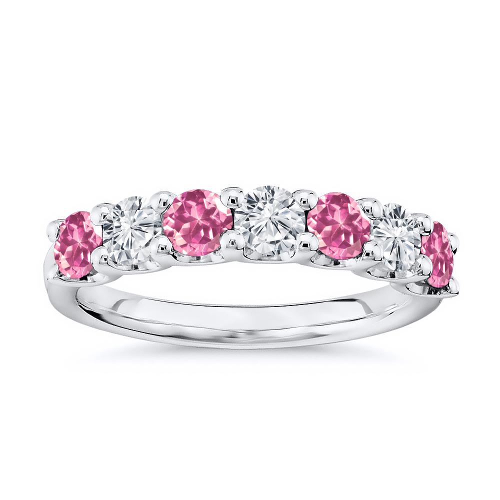 For Sale:  7 Stone Diamond and Natural Pink Topaz Band 1.75 Carat White Gold 4