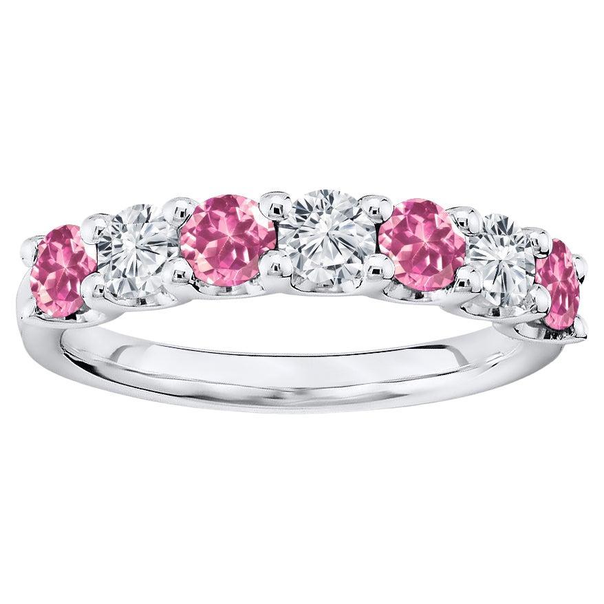 For Sale:  7 Stone Diamond and Natural Pink Topaz Band 1.75 Carat White Gold
