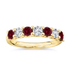 7 Stone Diamond and Natural Ruby Band 1.75 Carat White Gold