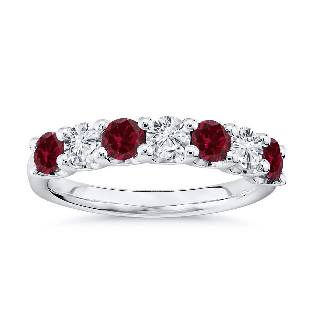 For Sale:  7 Stone Diamond and Natural Ruby Band 1.75 Carat White Gold 4