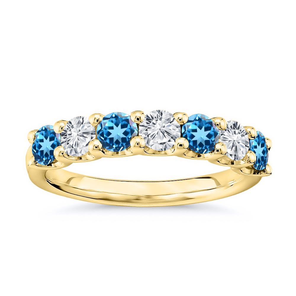 En vente :  Anneau en or blanc de 1,75 carat avec 7 pierres, diamants et topaze bleue naturelle suisse 2