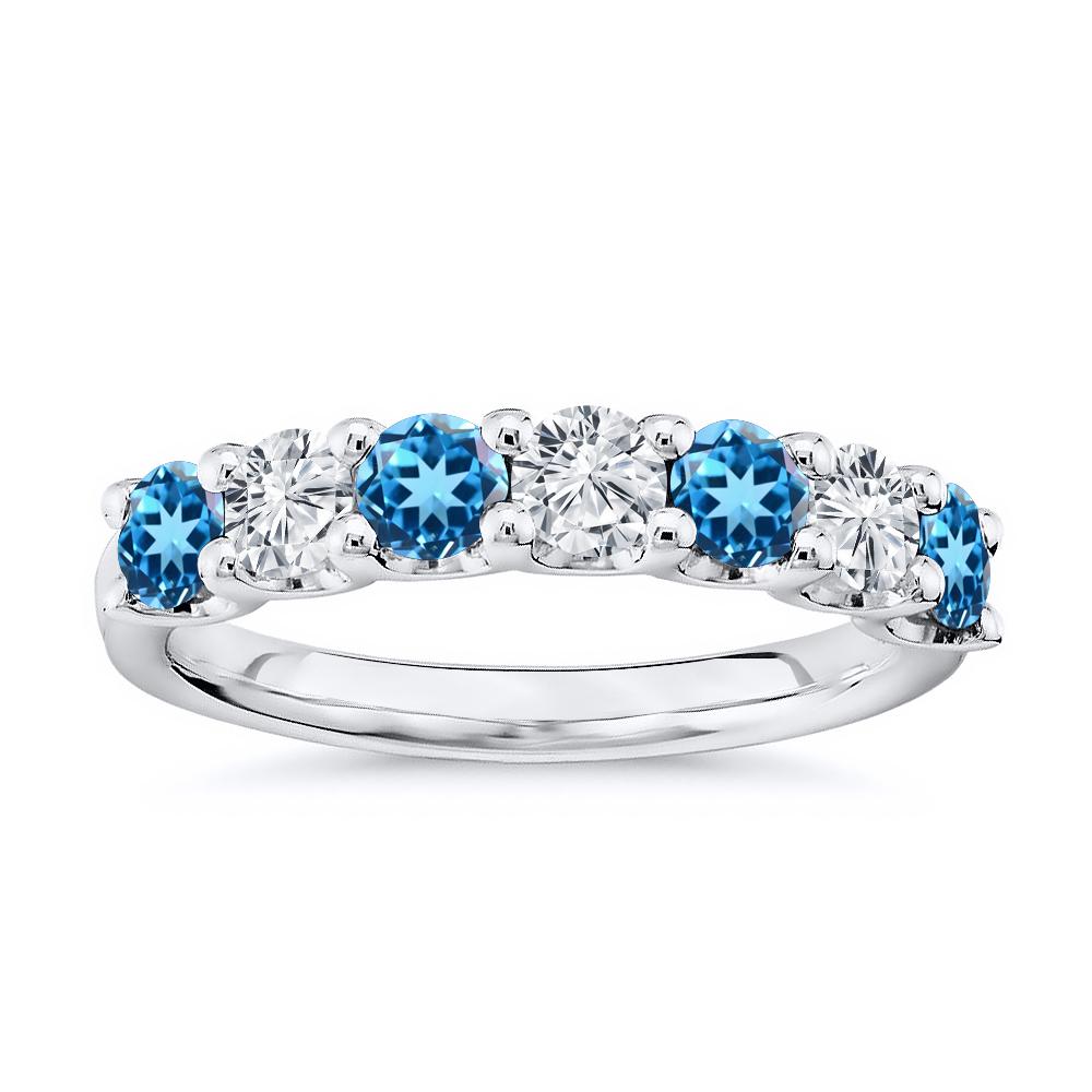 For Sale:  7 Stone Diamond and Natural Swiss Blue Topaz Band 1.75 Carat White Gold 4