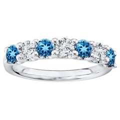 Anneau en or blanc de 1,75 carat avec 7 pierres, diamants et topaze bleue naturelle suisse