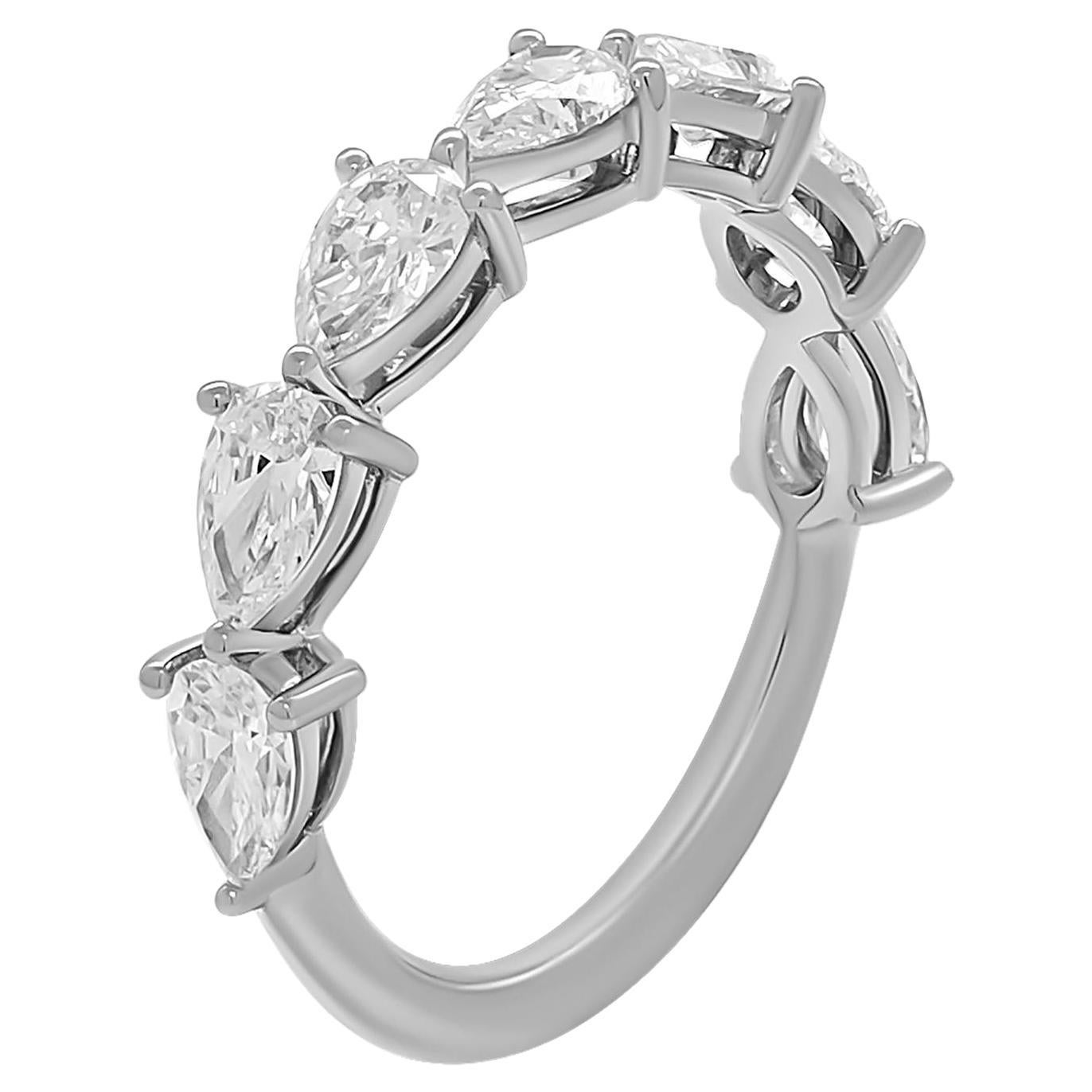 7 Stone Pear Shape Diamond Band in 14k White Gold For Sale