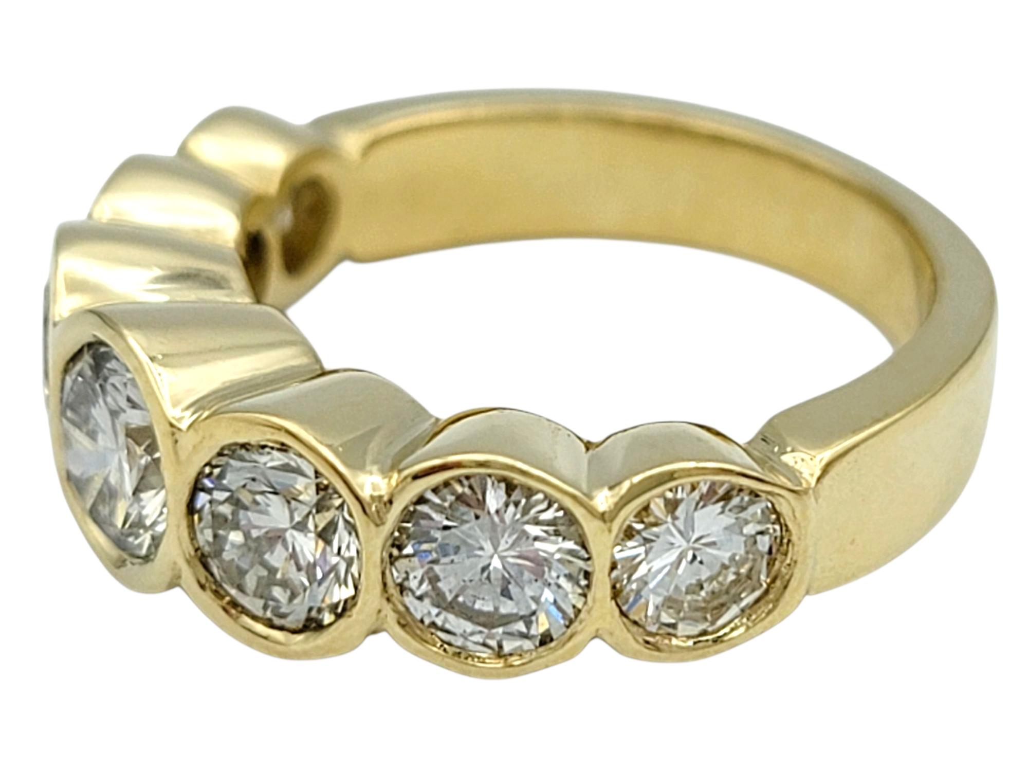7 Stone Round Cut Bezel Set Diamond Band Ring in Polished 14 Karat Yellow Gold In Good Condition For Sale In Scottsdale, AZ