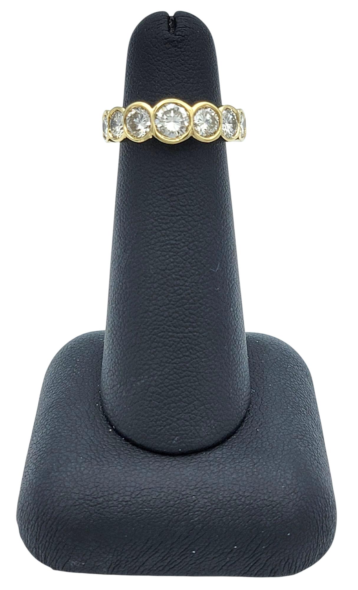 7 Stone Round Cut Bezel Set Diamond Band Ring in Polished 14 Karat Yellow Gold For Sale 3