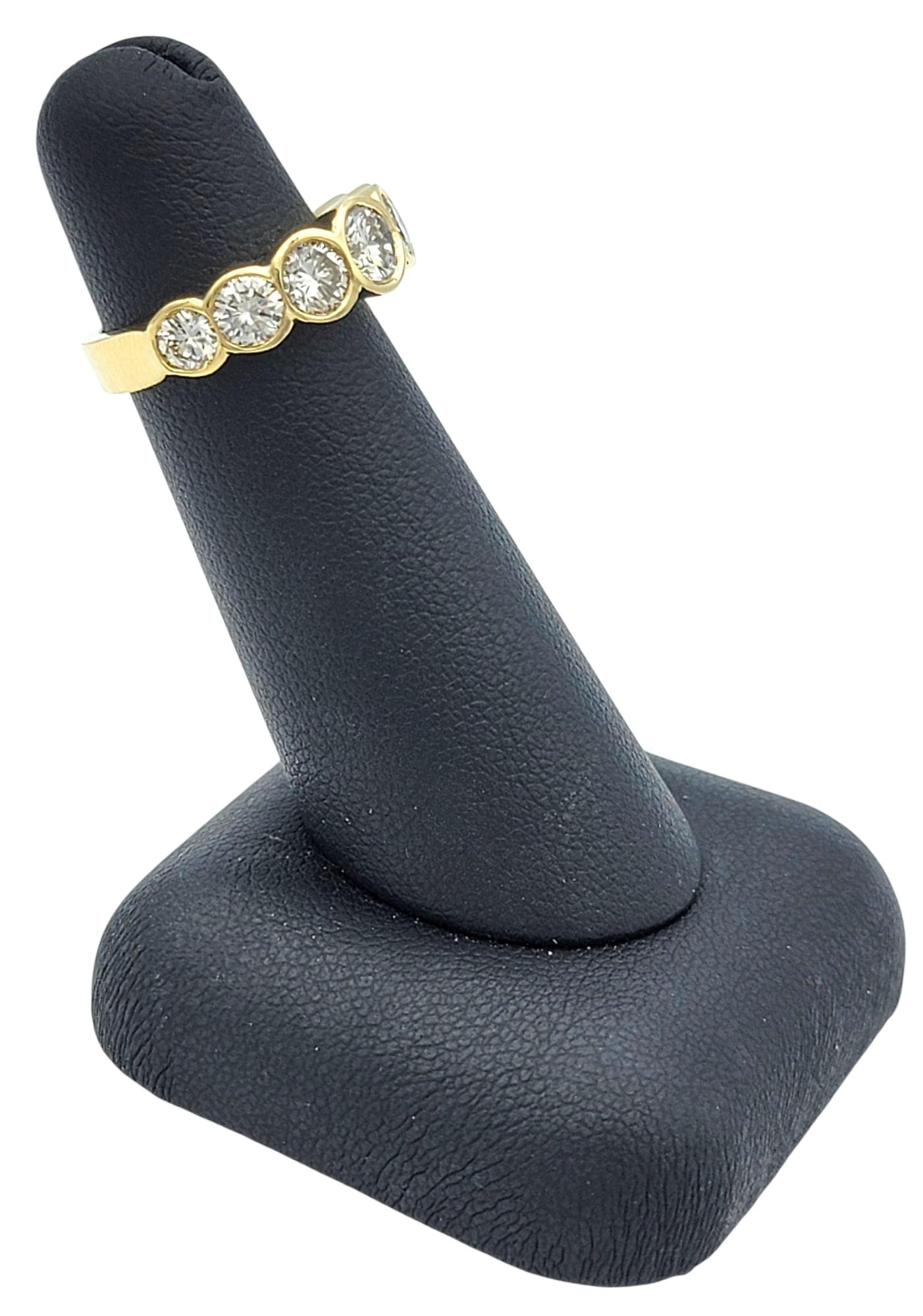7 Stone Round Cut Bezel Set Diamond Band Ring in Polished 14 Karat Yellow Gold For Sale 4