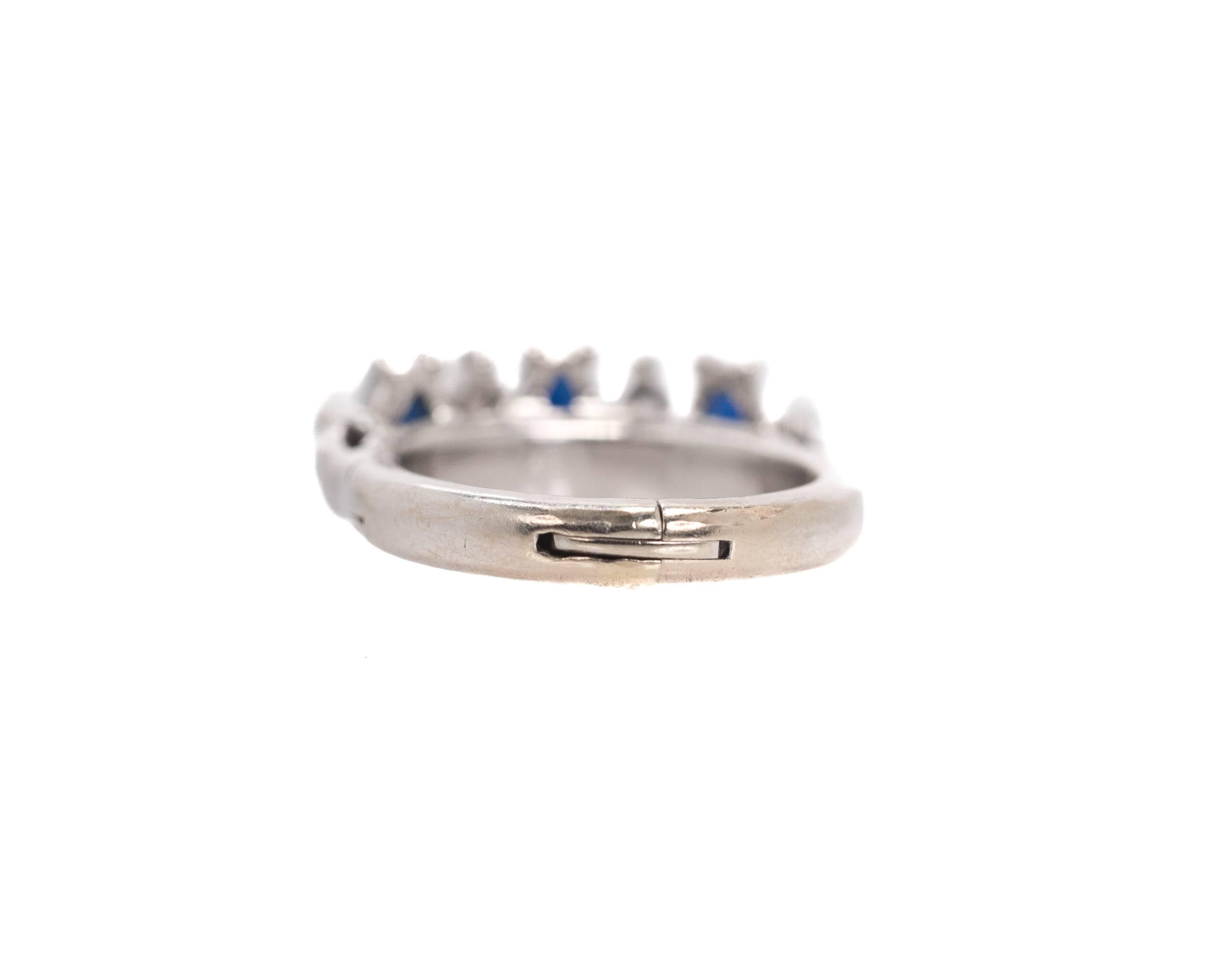 7-Stone Sapphire, Diamond and Platinum Ring, 1950s In Good Condition For Sale In Atlanta, GA