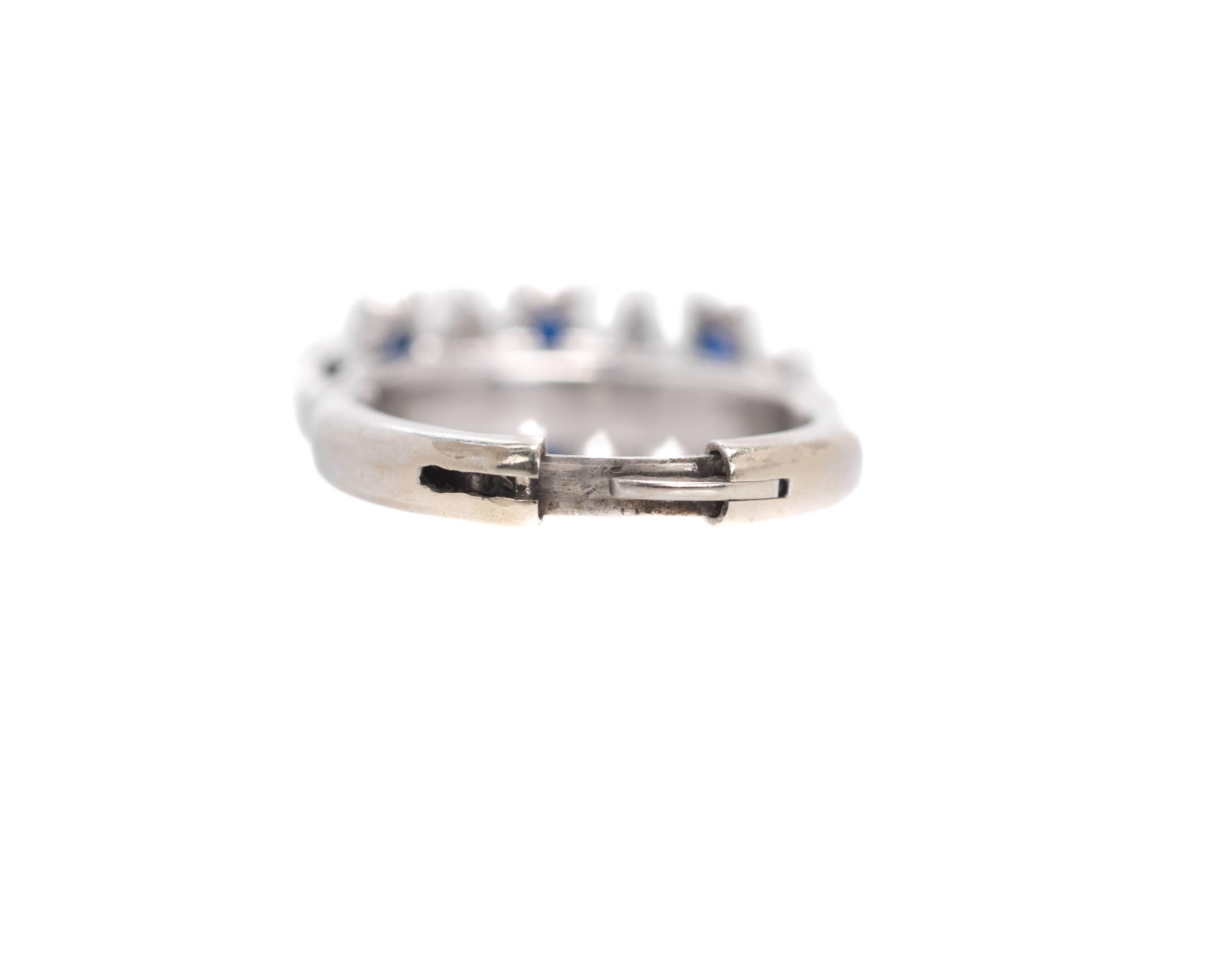 Women's 7-Stone Sapphire, Diamond and Platinum Ring, 1950s For Sale