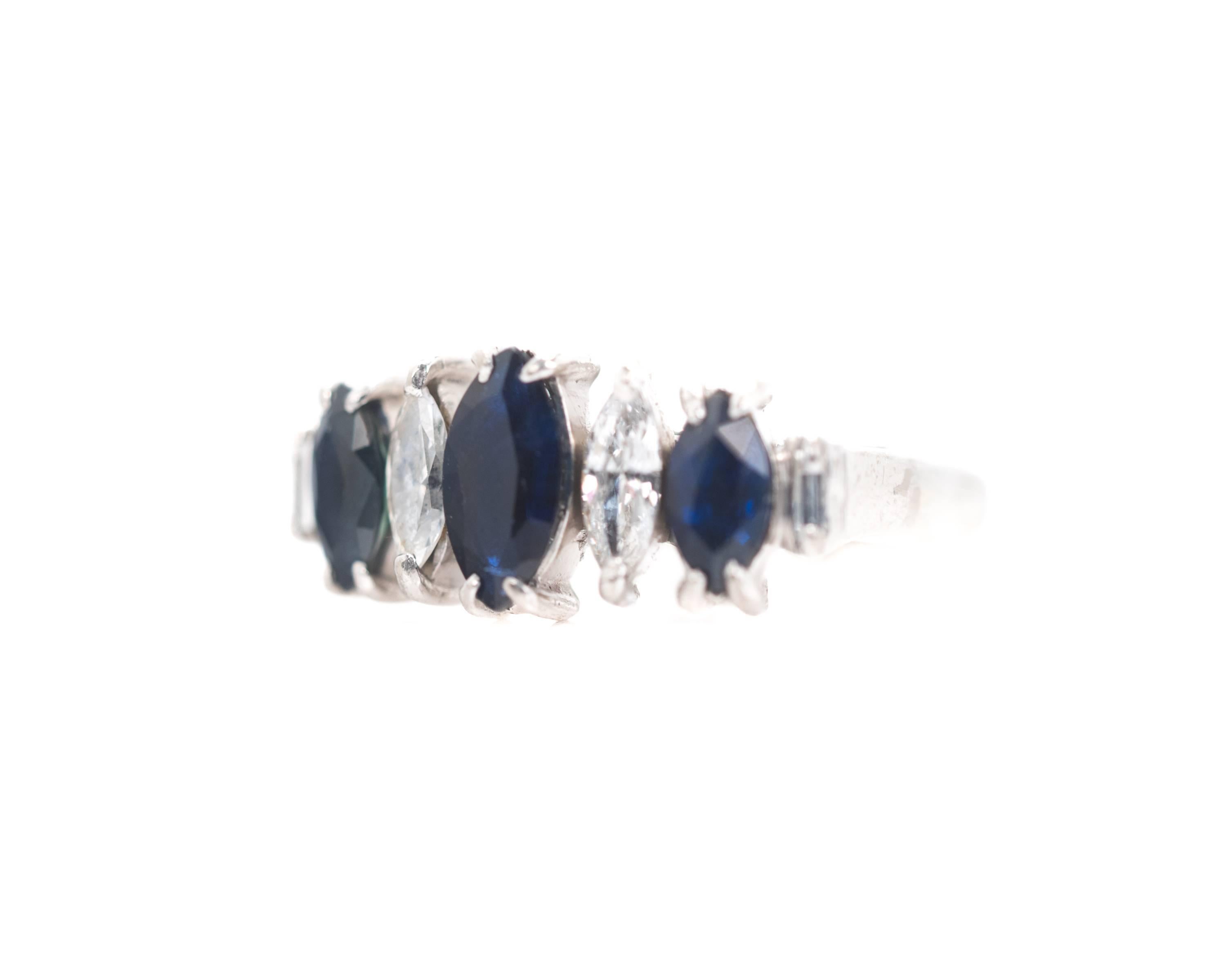 7-Stone Sapphire, Diamond and Platinum Ring, 1950s For Sale 2