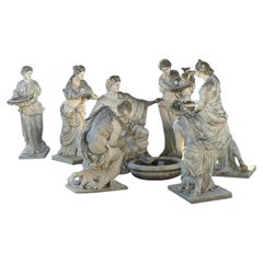 7 superbes sculptures en marbre italien représentant les "Bains d'Apollo"