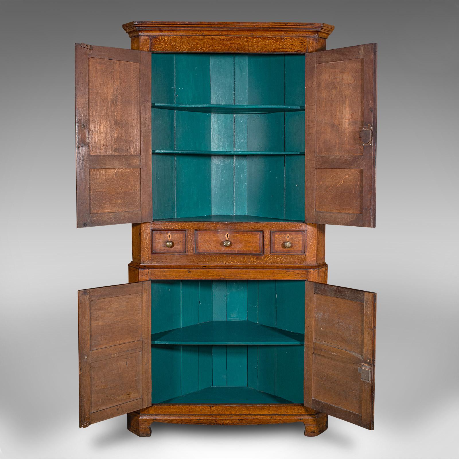 Mid-18th Century 7' Tall Antique Country Manor Corner Cabinet, Scottish Oak, Cupboard, Georgian