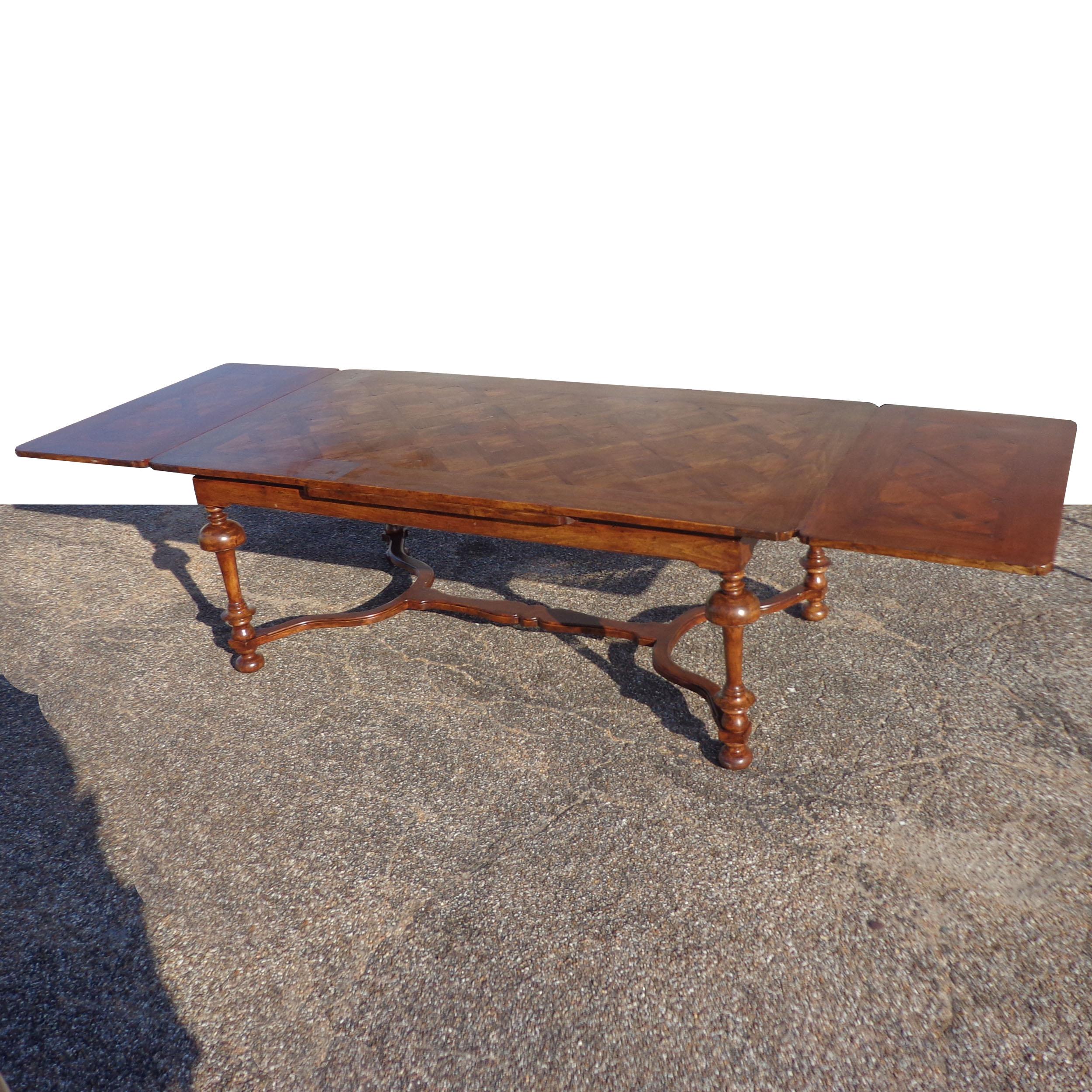 Revival Custom 7' to 11' English Style Extendable Dining Table with 2 Retractable Leaves For Sale