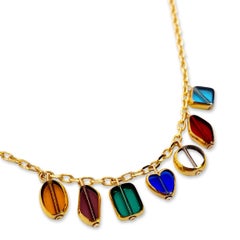 Collar Art Decó de 7 cuentas de vidrio alemán vintage translúcido ribeteadas en oro de 24 quilates