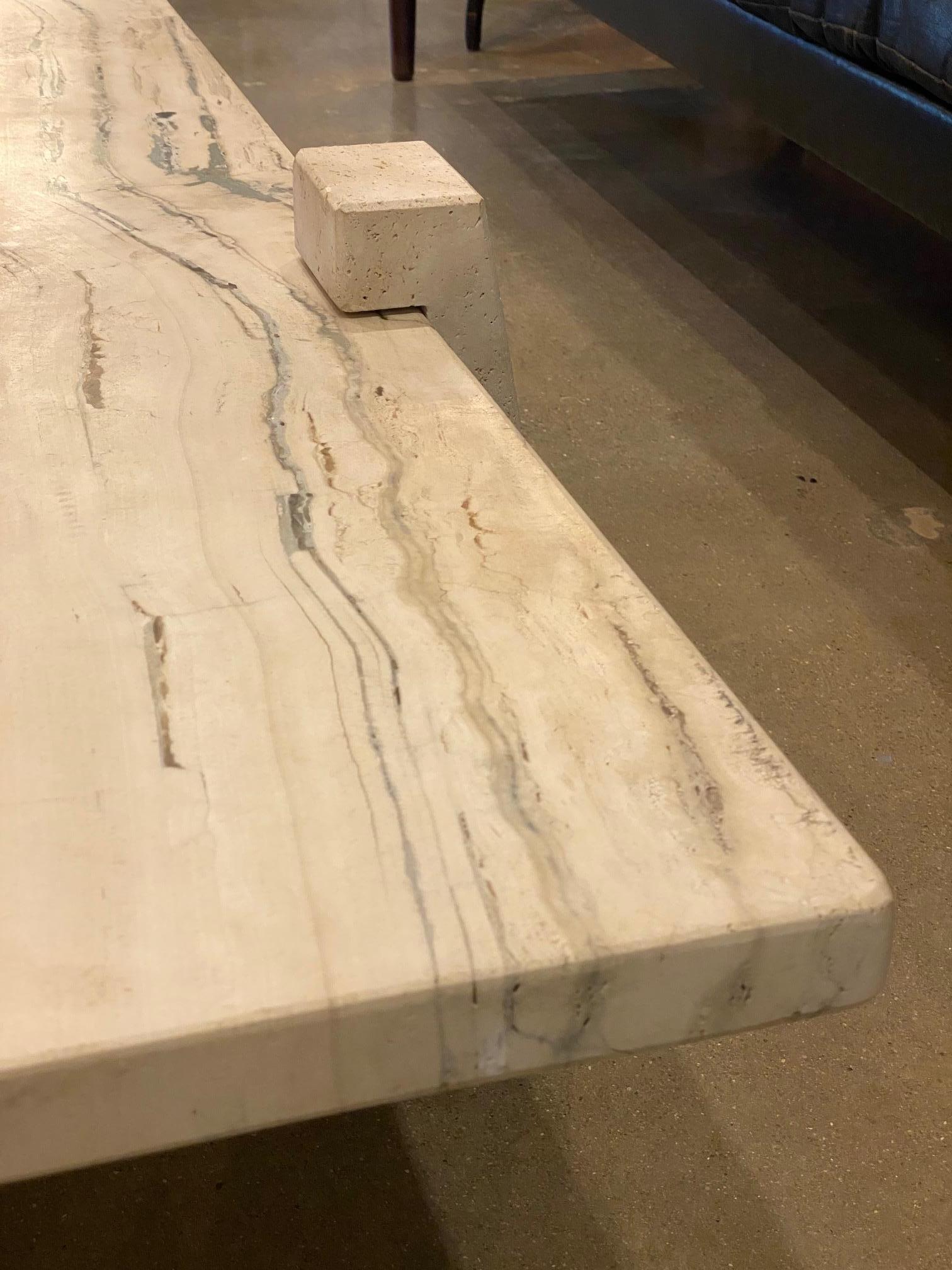 7' Travertine Slab Cocktail Table, Italy, 1970's 8