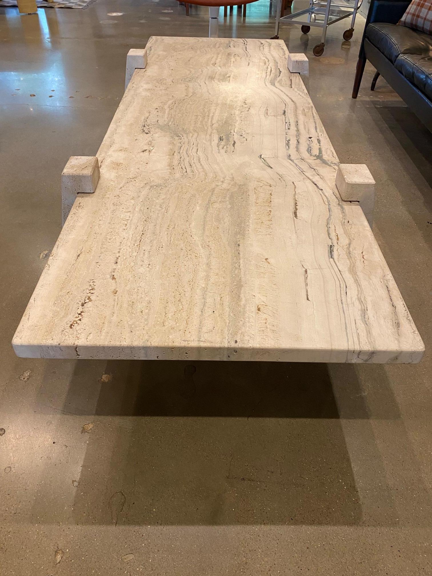 7' Travertine Slab Cocktail Table, Italy, 1970's 3