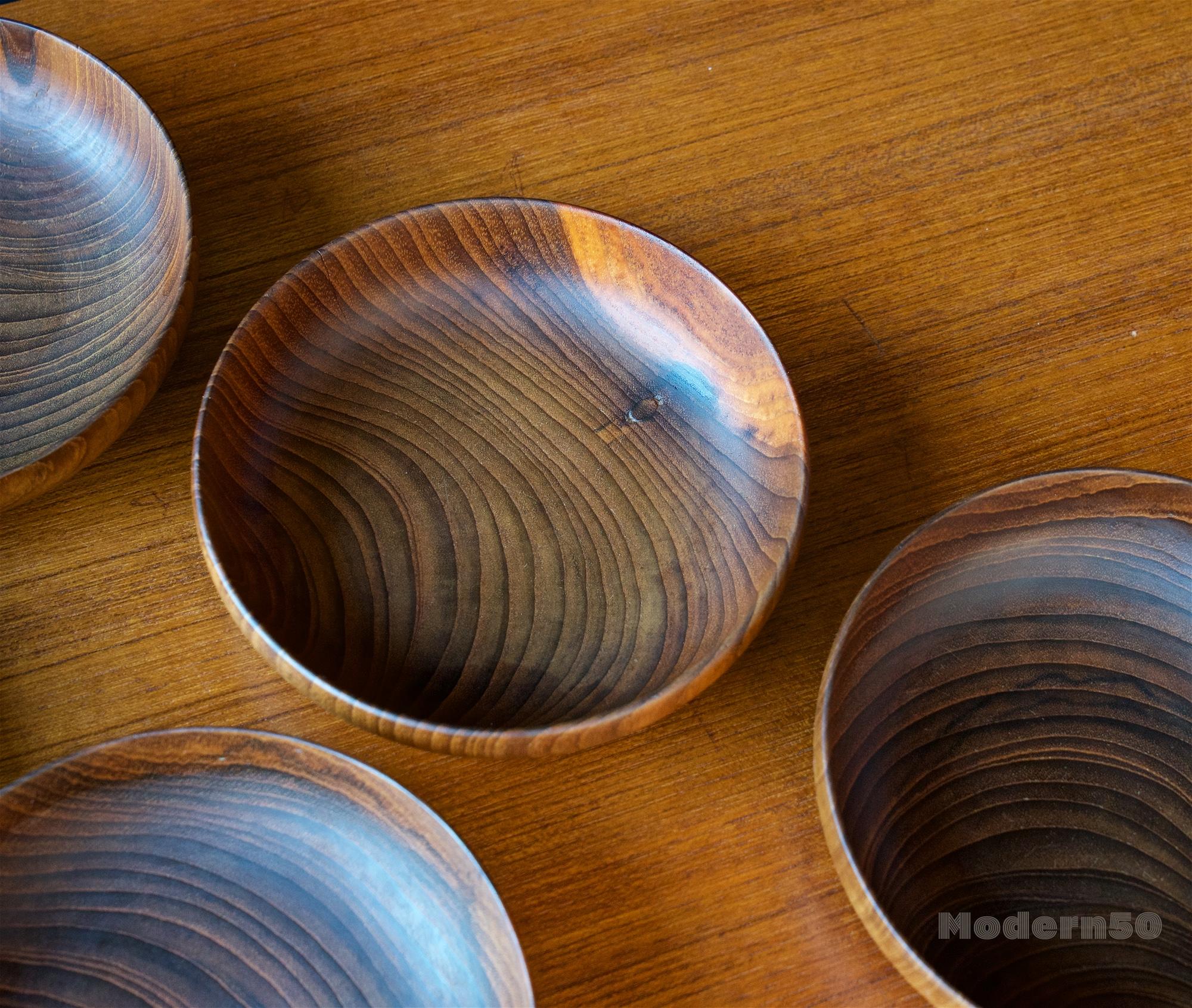 7 Unknown Craftsman Studio Craft Turned Teak Bowl Set Midcentury Danish Rustic For Sale 1