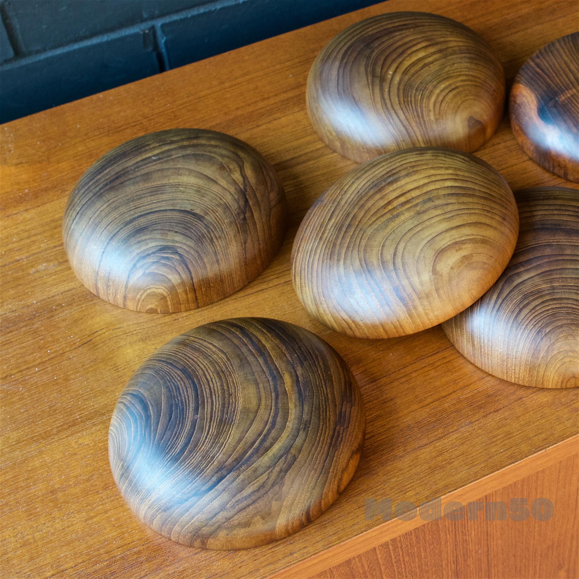 7 Unknown Craftsman Studio Craft Turned Teak Bowl Set Midcentury Danish Rustic For Sale 3