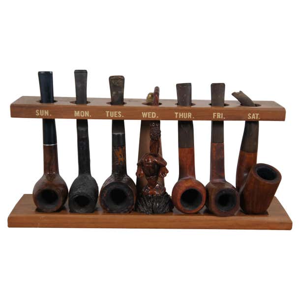 7 Vintage Briar Tobacco Pipes and Weekly Smoking Rack Stand Sasieni ...