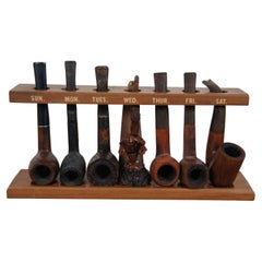 7 Used Briar Tobacco Pipes & Weekly Smoking Rack Stand Sasieni Lindbergh