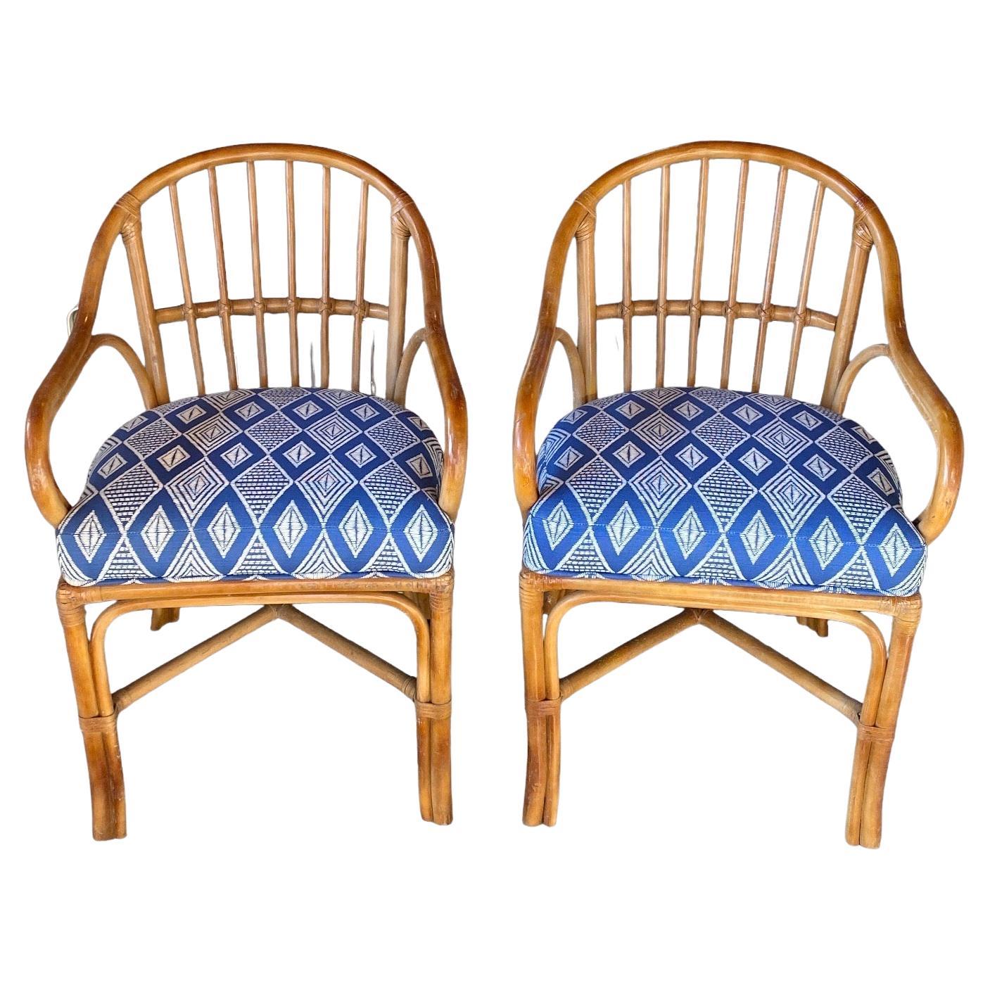 Vintage Coastal Bent Rattan Dining Chairs Set of Four For Sale at 1stDibs