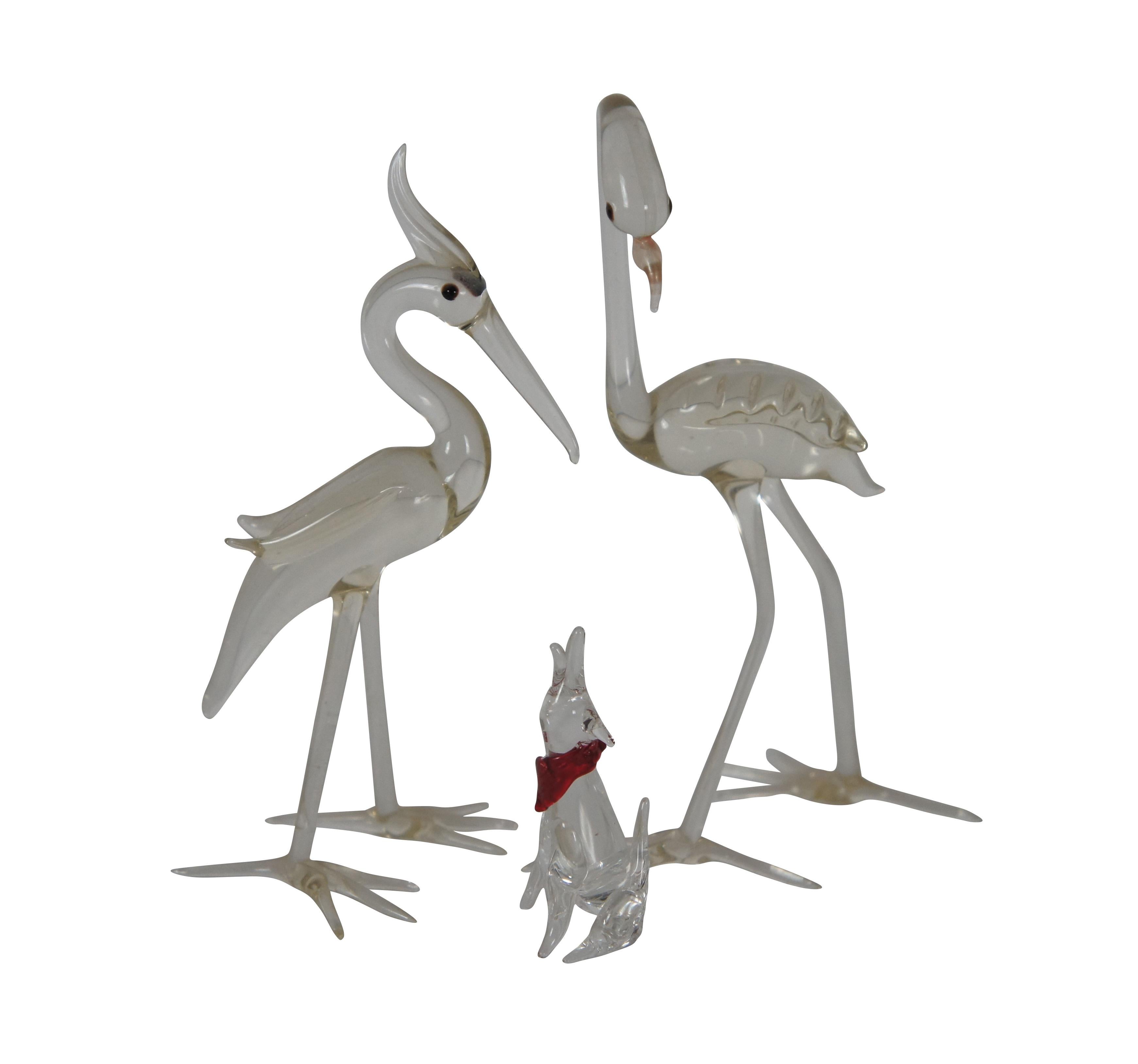 7 Vintage Hand Blown Clear Art Glass Animals Birds Howling Wolf Dog 1