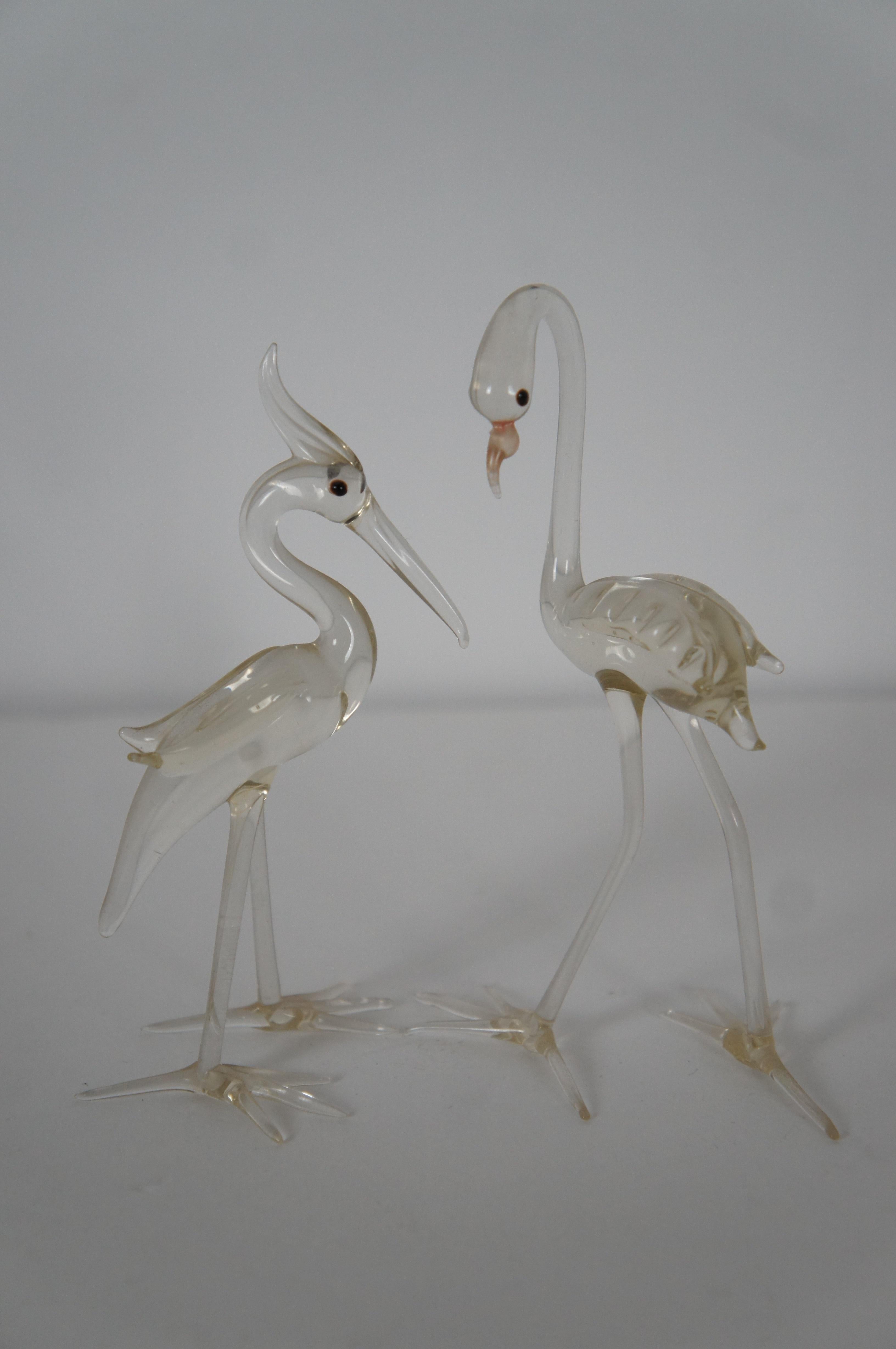 20th Century 7 Vintage Hand Blown Clear Art Glass Animals Birds Howling Wolf Dog 1 to 4.5
